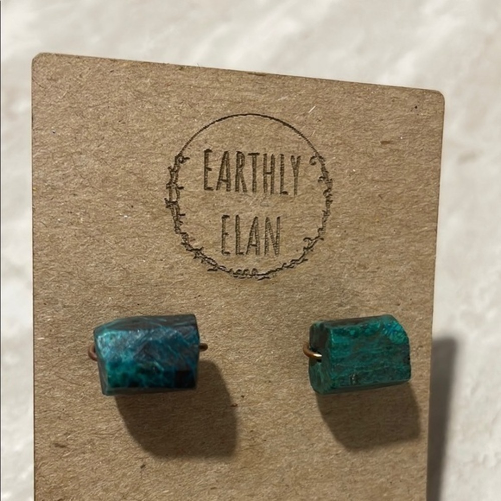 NEW Earthly Elan Chrysocolla on Copper Stud Earrings